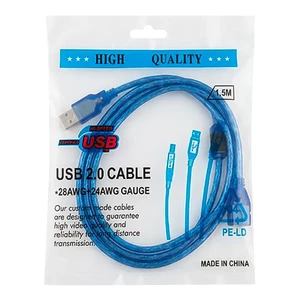 کابل افزایش طول یو اس بی (USB) شیلددار شفاف طول ۱.۵ متر