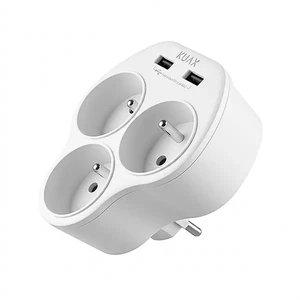 سه راهی برق دیواری KUAX مدل WW09-E3b-2U دارای دو پورت USB شارژ