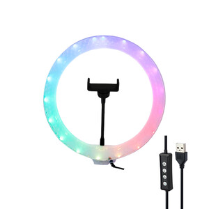 رینگ لایت گوشی RGB مدل 3D-30 (رنگین کمانی) قطر ۳۰ سانتی‌متر + هولدر موبایل2