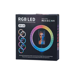 رینگ لایت گوشی RGB مدل 3D-26 (رنگین کمانی) قطر ۲۶ سانتی‌متر