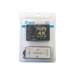 سوئیچ HDMI پنج پورت DTECH مدل 5 to 1 با کیفیت 4K Ultra HD به همراه ریموت کنترل 4