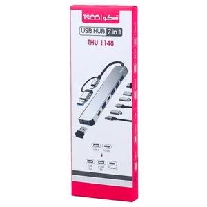 هاب ۷ پورت USB و Type-C تسکو مدل THU 1148 بدنه آلومینیومی با تبدیل دوکاره USB-A و تایپ‌سی3