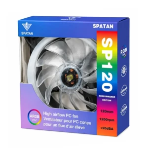 فن کیس ۱۲ در ۱۲ سانتی‌متر گیمینگ RGB اسپاتان مدل SP120 کد JG-SS دارای کانکتور مولکس پاور 4