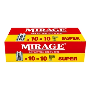 باتری کتابی ۹ ولت میراژ (Mirage) مدل 6F22 - بسته ۱۰ عددی (شیرینک)