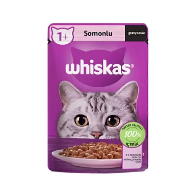 پوچ گربه ویسکاس با طعم ماهی سالمون در سس Whiskas Salmon in Gravy وزن 85 گرم