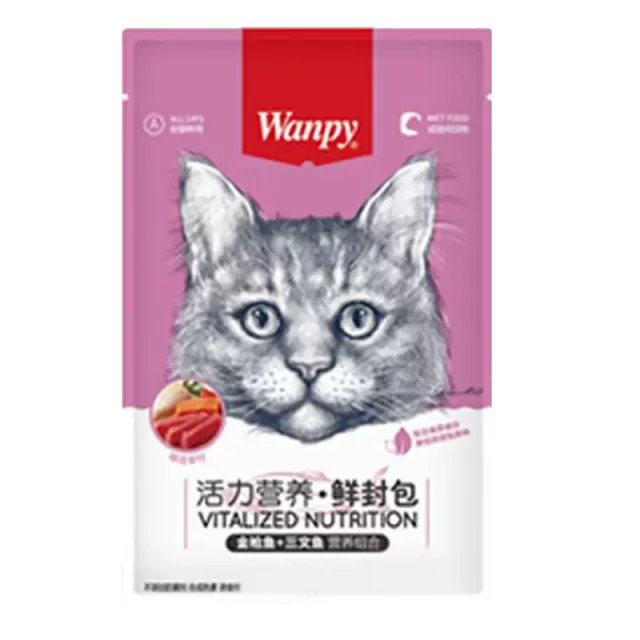 پوچ گربه ونپی مدل ماهی تن و سالمون و مرغ (Wanpy) وزن ۸۰ گرم