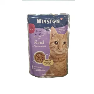 پوچ گربه وینستون با طعم گوشت گاو در ژله گوجه فرنگی Winston Beef In Tomato Jelly وزن 100 گرم