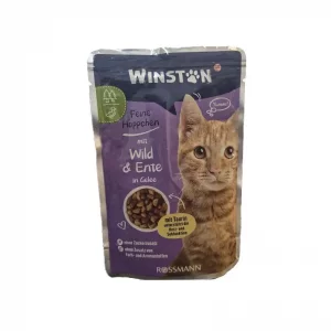 پوچ گربه وینستون با طعم گوشت شکار و اردک در ژله Winston Game & Duck In Jelly وزن 100 گرم