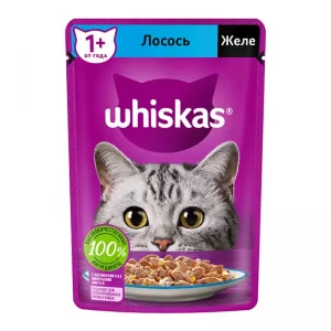 پوچ گربه ویسکاس با طعم ماهی سالمون در ژله Whiskas Salmon in Jelly وزن 75 گرم