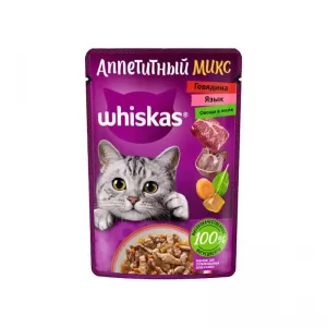 پوچ گربه ویسکاس با طعم گوشت گاو و زبان Whiskas Beef & Tongue وزن 75 گرم
