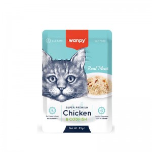 پوچ گربه ونپی با طعم مرغ و ماهی کاد Wanpy) Cat Pouch Chicken And Codfish) وزن 85 گرم
