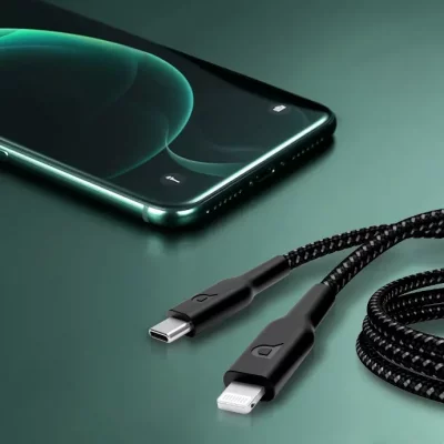 کابل تایپ‌سی به لایتنینگ روکش کنفی پاورولوژی مدل Braided USB-C Lightning طول 1.2 متر 60 وات