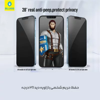 گلس محافظ پرایوسی با کیت نصب اتوماتیک آیفون 16 پرو مکس بلوئو BLUEO Privacy Anti-PEEP Glass iPhone 16 Pro Max