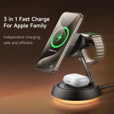 استند شارژر وایرلس مگ سیف و چراغ خواب 3 کاره مک دودو Mcdodo 3 in 1 Magnetic Wireless Charge Station CH-495