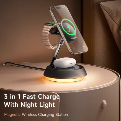 استند شارژر وایرلس مگ سیف و چراغ خواب 3 کاره مک دودو Mcdodo 3 in 1 Magnetic Wireless Charge Station CH-495