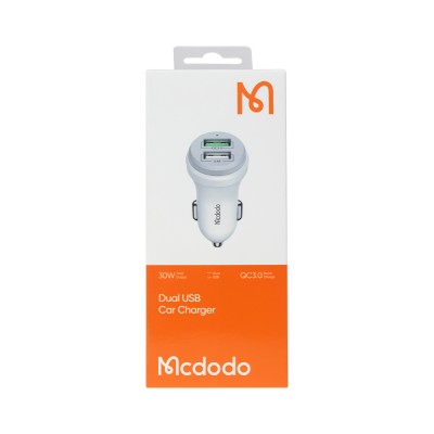 شارژر فندکی USB دو پورت 30 وات فست شارژ مک دودو مدل Mcdodo 30W Dual USB-A Car Charger CC-3840