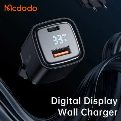 آداپتور شارژر 2 پورت 33 وات فست شارژ با نمایشگر مک دودو مدل Mcdodo 33W Digital Display PD Dual Output CH-170