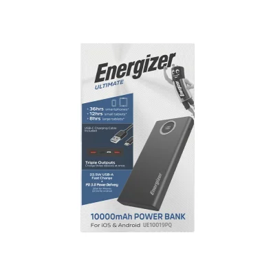 پاور بانک تایپ سی و USB-A سه خروجی 22.5 وات انرجایزر مدل Energizer UE10019PQ ظرفیت 10000 میلی آمپر