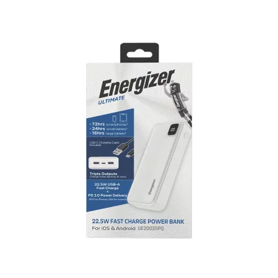 پاور بانک تایپ سی و USB-A سه خروجی 22.5 وات انرجایزر مدل Energizer UE20035PQ ظرفیت 20000 میلی آمپر