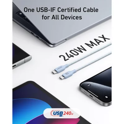 کابل دو سر تایپ‌ سی 240 وات سوپر فست شارژ انکر مدل Anker 544 USB-C to USB-C Bio-Braided A80F6 طول 1.8 متر