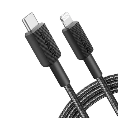 کابل روکش کنفی تایپ‌ سی به لایتنینگ 60 وات انکر مدل Anker 322 USB-C to Lightning Braided A81B6 طول 1.8 متر