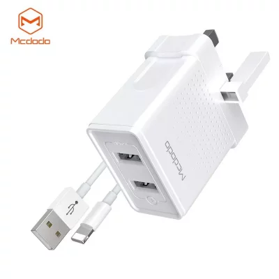 آداپتور شارژر 2 پورت 12 وات با کابل لایتنینگ مک دودو مدل Mcdodo 12W Dual USB Output Lightning Cable CH-3970