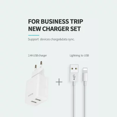 آداپتور شارژر 2 پورت 12 وات با کابل لایتنینگ مک دودو مدل Mcdodo 12W Dual USB Output Lightning Cable CH-3970