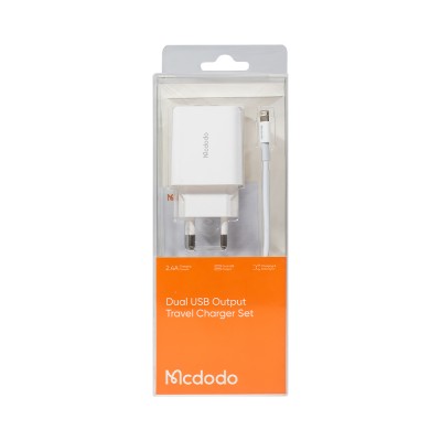 شارژر 2 پورت یو اس بی با کابل لایتنینگ مک دودو مدل Mcdodo Dual USB Output Lightning Cable CH-6720