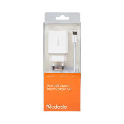 شارژر 2 پورت یو اس بی با کابل تایپ سی مک دودو مدل Mcdodo Dual USB Output Type-C Cable CH-6721