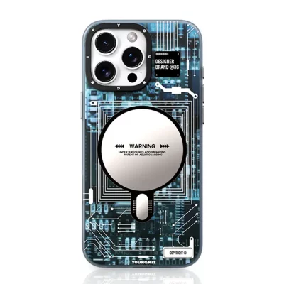کاور مگ سیف آیفون 16 پرو مکس یانگ کیت Youngkit Futuristic Blue Circuit MagSafe iPhone 16 Pro Max