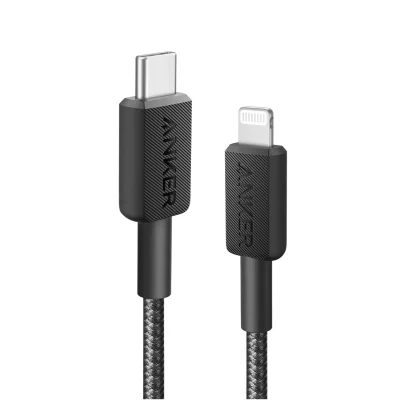 کابل روکش کنفی تایپ سی به لایتنینگ 60 وات انکر مدل Anker 322 USB-C to Lightning Braided A81B5 طول 0.9 متر