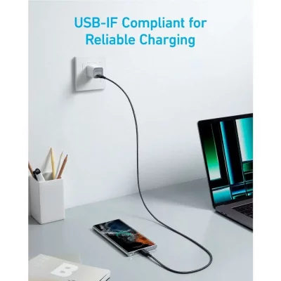 کابل تایپ سی به تایپ سی 60 وات روکش کنفی انکر مدل Anker 322 USB-C A81F5 طول 0.9 متر