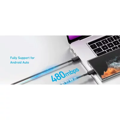 کابل تایپ سی به تایپ سی 60 وات روکش کنفی انکر مدل Anker 322 USB-C A81F5 طول 0.9 متر