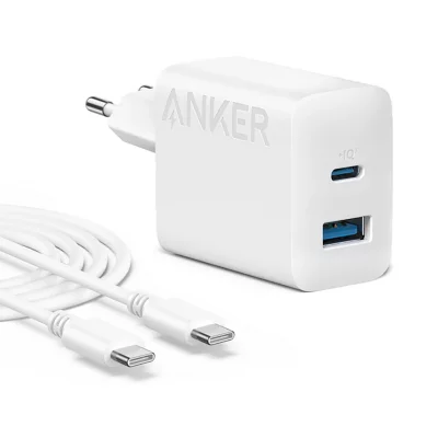 شارژر 2 پورت 20 وات با کابل تایپ سی انکر مدل Anker 20W 2-Port USB-C + USB-A with USB-C Cable B2348