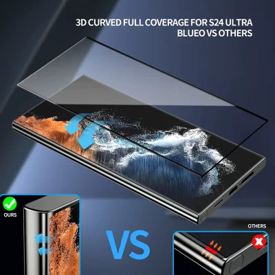 گلس محافظ صفحه شفاف فول با کیت نصب آسان اس 24 اولترا بلوئو BLUEO Full Glue Curved Edge 3D Glass S24 Ultra