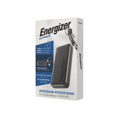 پاور بانک تایپ سی و USB-A سه خروجی 22.5 وات انرجایزر مدل Energizer UE20055PQ ظرفیت 20000 میلی آمپر