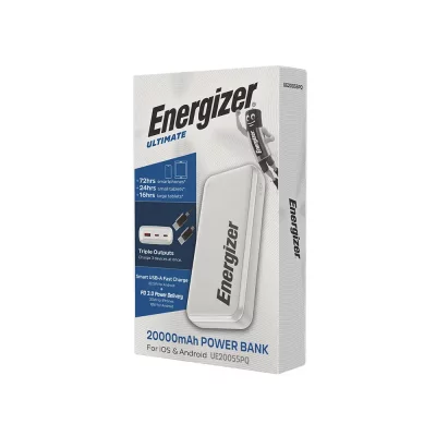 پاور بانک تایپ سی و USB-A سه خروجی 22.5 وات انرجایزر مدل Energizer UE20055PQ ظرفیت 20000 میلی آمپر