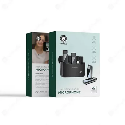 میکروفون یقهای بی سیم 2 تایی لایتنینگ آیفون گرین لاین Lightning GN2IN1DDMLTBK