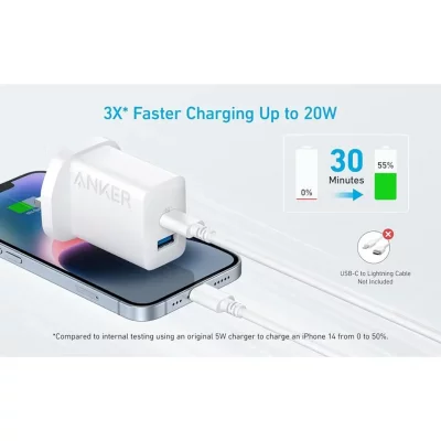 شارژر انکر 2 خروجی 20 وات با کابل تایپ سی مدل Anker Select 2-Port USB-C B2348