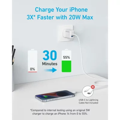 شارژر 2 خروجی 20 وات با کابل تایپ سی انکر مدل Anker Select 2-Port USB-C B2348