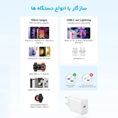 شارژر دیواری 20 وات با کابل تایپ سی انکر مدل Anker Select USB-C B2347