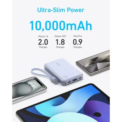 پاوربانک انکر 22.5 وات با کابل تایپ سی ظرفیت 10000 میلی آمپر ساعت Anker A1257