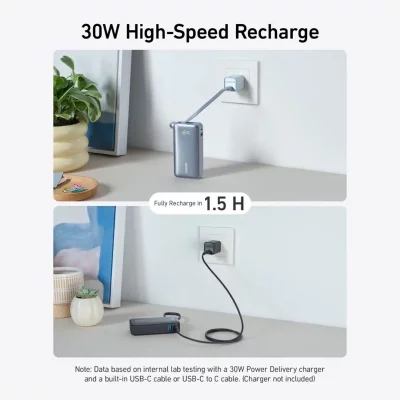 پاوربانک انکر 30 وات با کابل تایپ سی ظرفیت 10000 میلی آمپر ساعت Anker Nano A1259