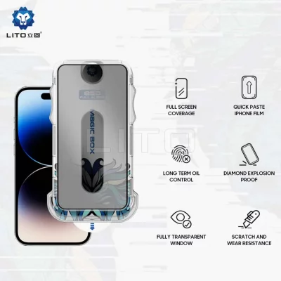 گلس آیفون 13 و 13 پرو و 14 پرایوسی با کیت نصب آسان لیتو LITO Magic Box iPhone 13/13 Pro/14