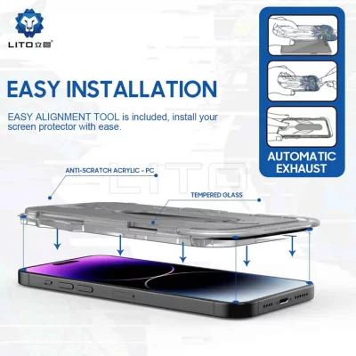 گلس آیفون 13 و 13 پرو و 14 پرایوسی با کیت نصب آسان لیتو LITO Magic Box iPhone 13/13 Pro/14