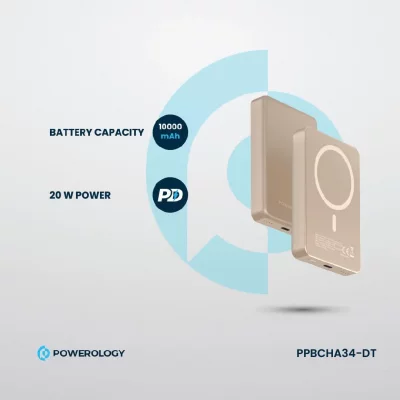 پاور بانک مگ سیف 20 وات پاورولوژی مدل MagSafe Aluminum PD PPBCHA34 ظرفیت 10000 میلی آمپر