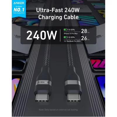 کابل شارژ تایپ سی 240 وات انکر مدل Anker USB-C A82E2 طول 0.9 متر