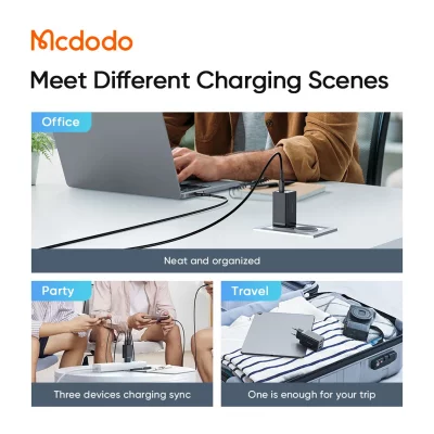 آداپتور تایپ سی 70 وات سوپر فست شارژ 3 خروجی مک دودو Mcdodo 70W Gan5 mini CH-154 NEW