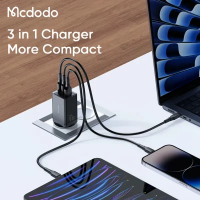 شارژر مک بوک 70 وات سوپر فست شارژ 3 خروجی مک دودو Mcdodo 70W Gan5 mini CH-154 NEW