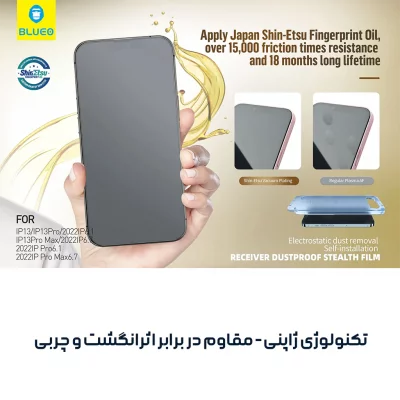 گلس آیفون 17 و آیفون 17 پرو و 16 پرو شفاف با کیت نصب اتوماتیک بلوئو Receiver Dustproof iPhone 17/17 Pro/16 Pro